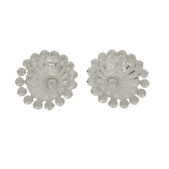 Vintage 1950's Boopie Pair of Clear Glass Ball Base Tapered Candle Stick Holder - Picture 7 of 11